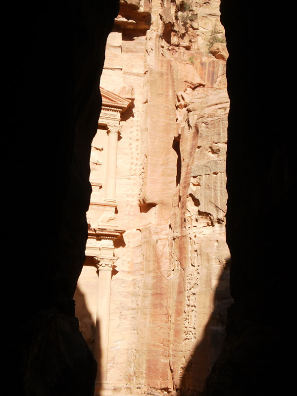 The Treasury in Petra | Peeking Through the Rocks by Brett Jenkins