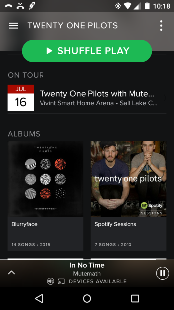 Spotify Artist Page of Twenty One Pilots On Tour 